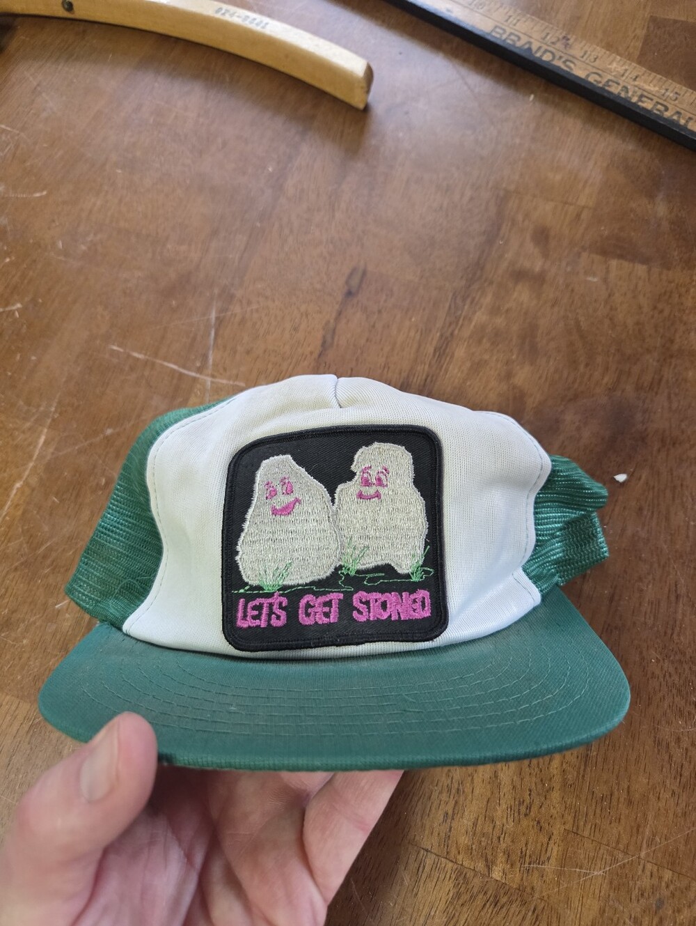 Vintage 80s Lets Get Stoned Novelty Weed Stoner Trucker Hat Snapback Cap